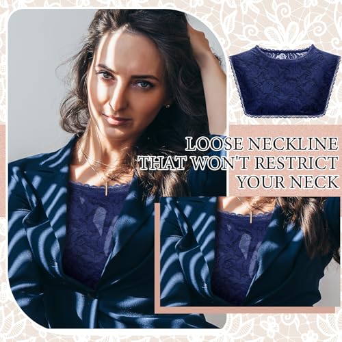 Image of Skicuff 3 Pcs Lace Cleavage Cover up for Low Neckline Fake Collars for Women Modesty Inserts for Low Cut Dresses Crew Collar