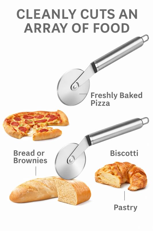 Image of Northstar Ventures Stainless Steel Pizza Pastry Cake Slicer Cutter Wheel Roll | Pizza Cutter Steel | Sandwich Cutter |,Pack of 1, Silver
