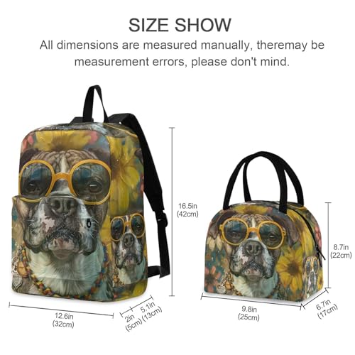Hippie Dog Print Backpack Set with Lunch Bag, Large Capacity Travel Backpacks and Lunch Box Insulated for Commute Hiking Picnic2