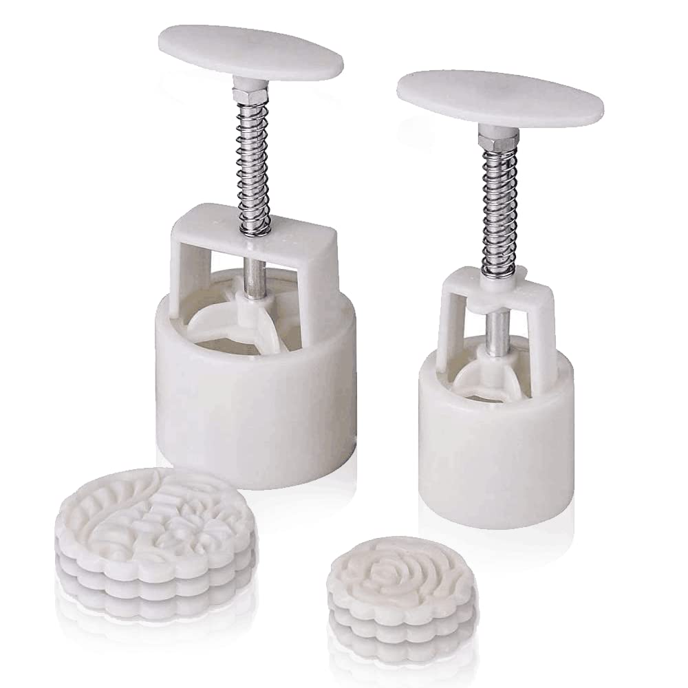 Bujingyun Mid-Autumn Festival Hand-Pressure Moon Cake Mould with 6pcs Mode Pattern for 2 Sets（Round）