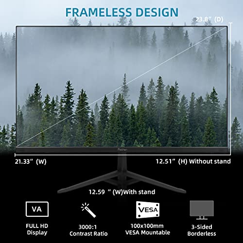 Prechen 24 Inch Computer Monitor, 3-Sided Frameless Gaming Screen Fhd 1920X1080 Led Desktop Monitor With Hdmi & Vga Interface, 75Hz, 3000:1, Va, 4Ms, Vesa Mountable, Pc Monitor For Office Work #TOP1