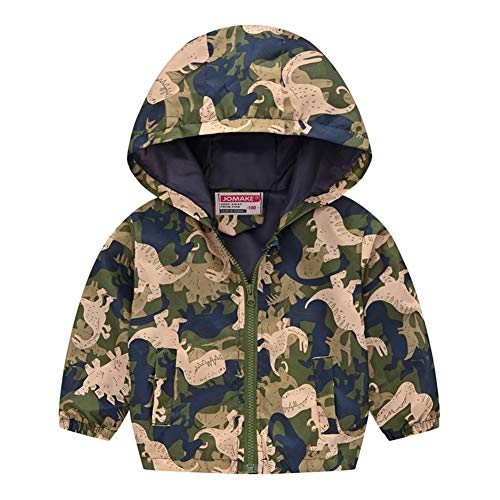 TENMET Toddler Boys Girls Rain Jacket Cartoon Zip Hooded Windproof Raincoat Dinosaur ArmyGreen 5