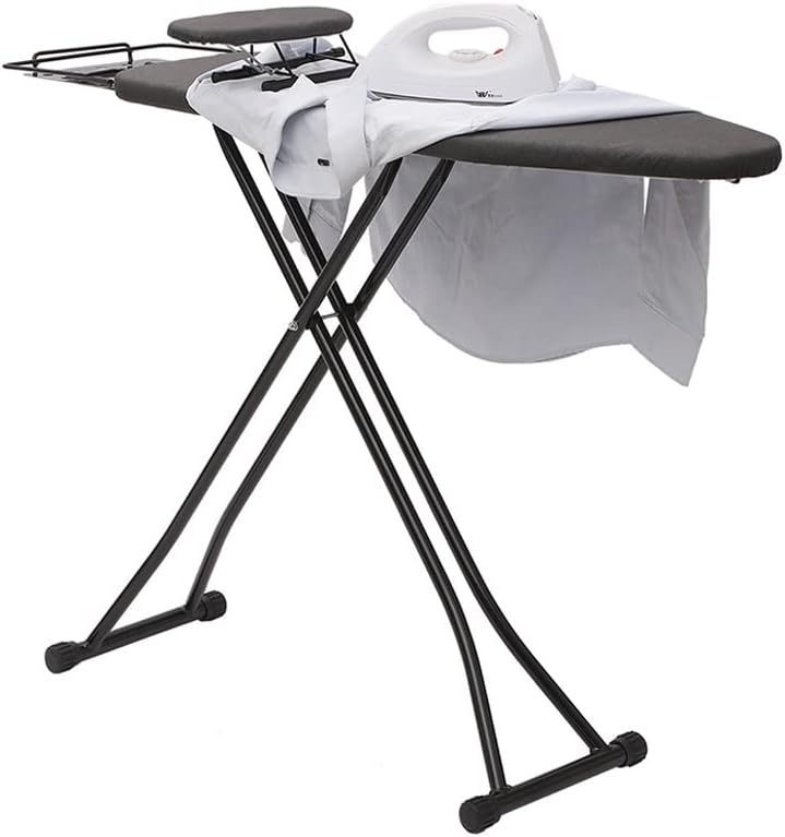 Black Folding Ironing Board Set Standing Metal Ironing Board, Height Adjustable in 6