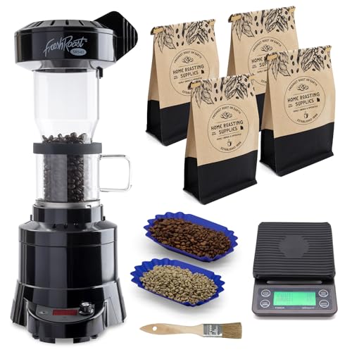 Fresh Roast Coffee Roaster Bundle SR540, Glass Extension Tube, Pour Over Digital Scale, (4lbs) Sample Pack of Green Beans, (2-Pack) Sample Trays, Chaff Brush