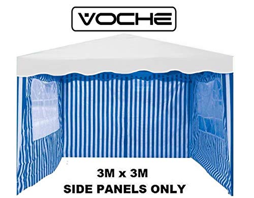 Voche® Pack of 3 Side Panels for 3m x 3m Garden Gazebo - Blue & White Stripe with Windows