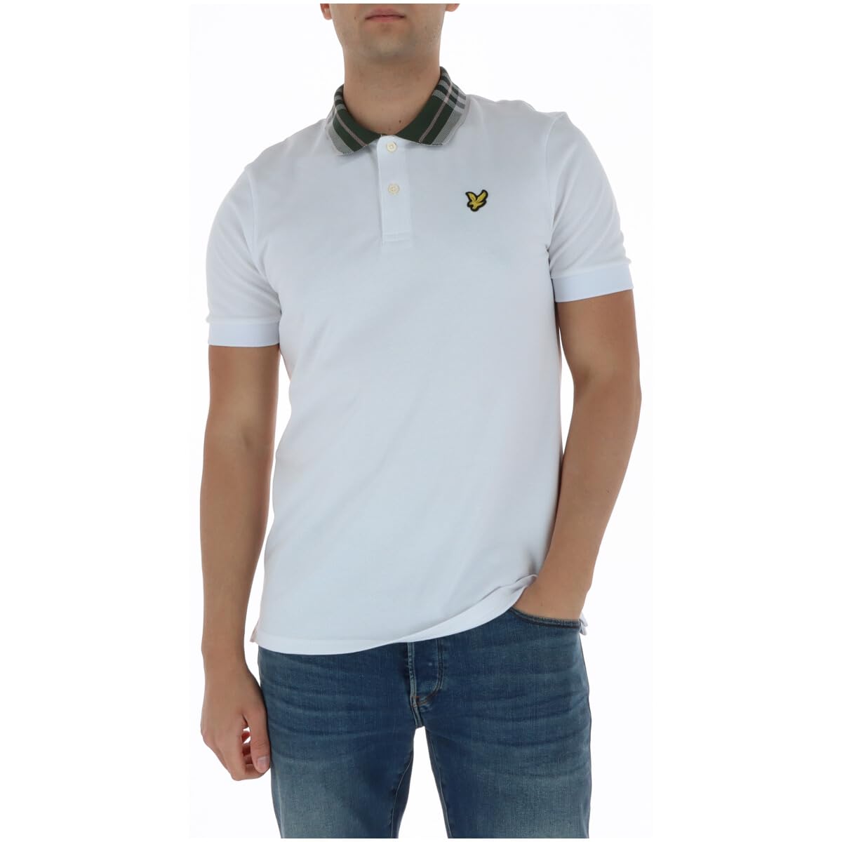 Lyle & Scott Men's White Ss Polo Shirts Tartan Collar Polo Shirt