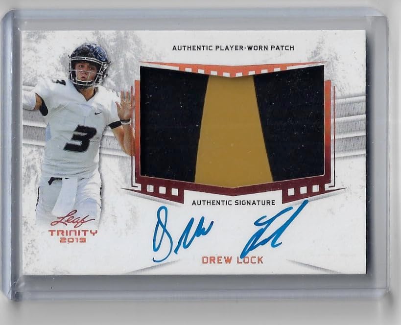 Drew Lock Autographed Auto Authentic Player Worn Patch 2 Color Collectible Football Card - 2019 Leaf Trinity Football Card #PA-DL1 (Broncos)