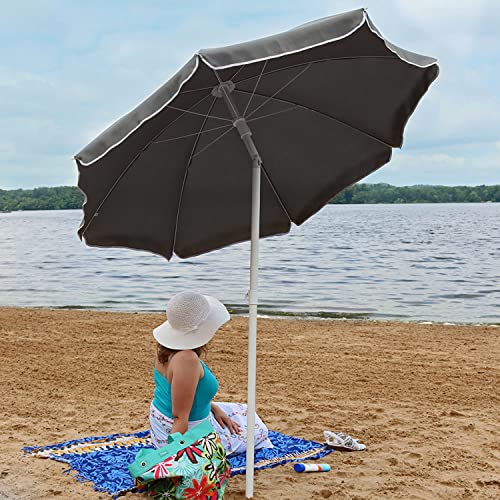 Sunnydaze 5 Foot Outdoor Beach Umbrella With Tilt Function, Portable, Gray #TOP1