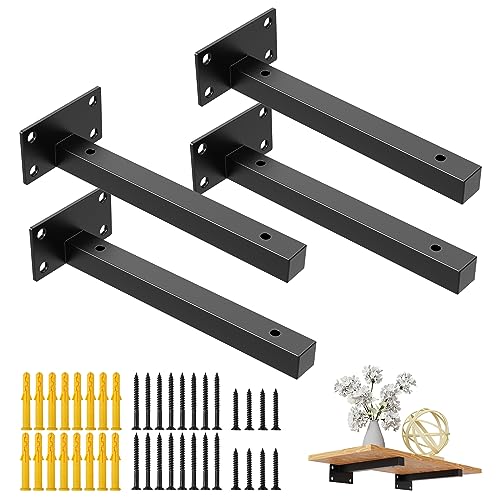 4Piezas Soportes para Estante Soporte Estanterías de Metal,Soporte Pared Balda Flotante Escuadra Industrial,Escuadras Baldas de Hierro Pared Montaje de Estanterias Colgantes Bricolaje Negro(35cm/14in)