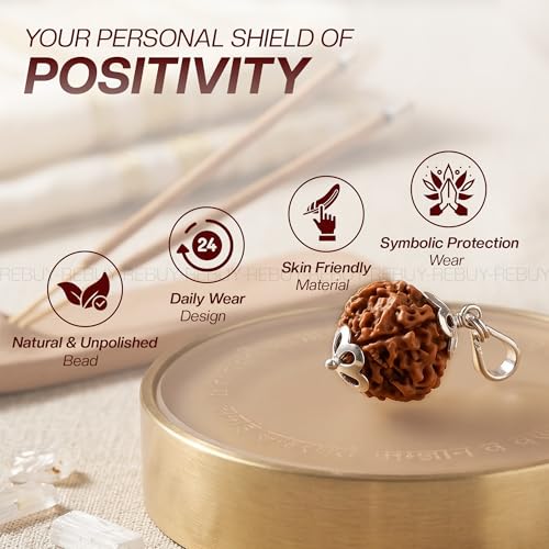 Image of REBUY 5 Mukhi Original & Lab Certified Nepali Rudraksha With Silver Pendant | 5 Faced Natural & Certified Astrological Rudraksha For Unisex Men & Women | Positive Effect, 20-25 mm in