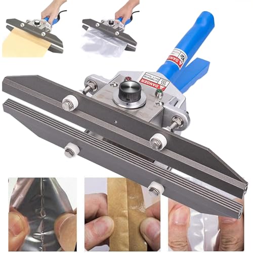 Sellador térmico de mano para sellado de bolsas, control de temperatura ajustable hasta 300 °C, ancho de sellado de 10 mm, diseño portátil para bolsas de papel de aluminio y kraft
