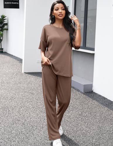 Image of JiniGolla Womens Pajama Sets Waffle Knit Short Sleeve Shirt with Long Pajama Pants Soft Sleepwear Pj Lounge Sets