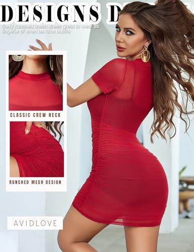 Image of Avidlove Women's Mesh Dress Sheer Lingerie Dresses Mock Neck Party Clubwear
