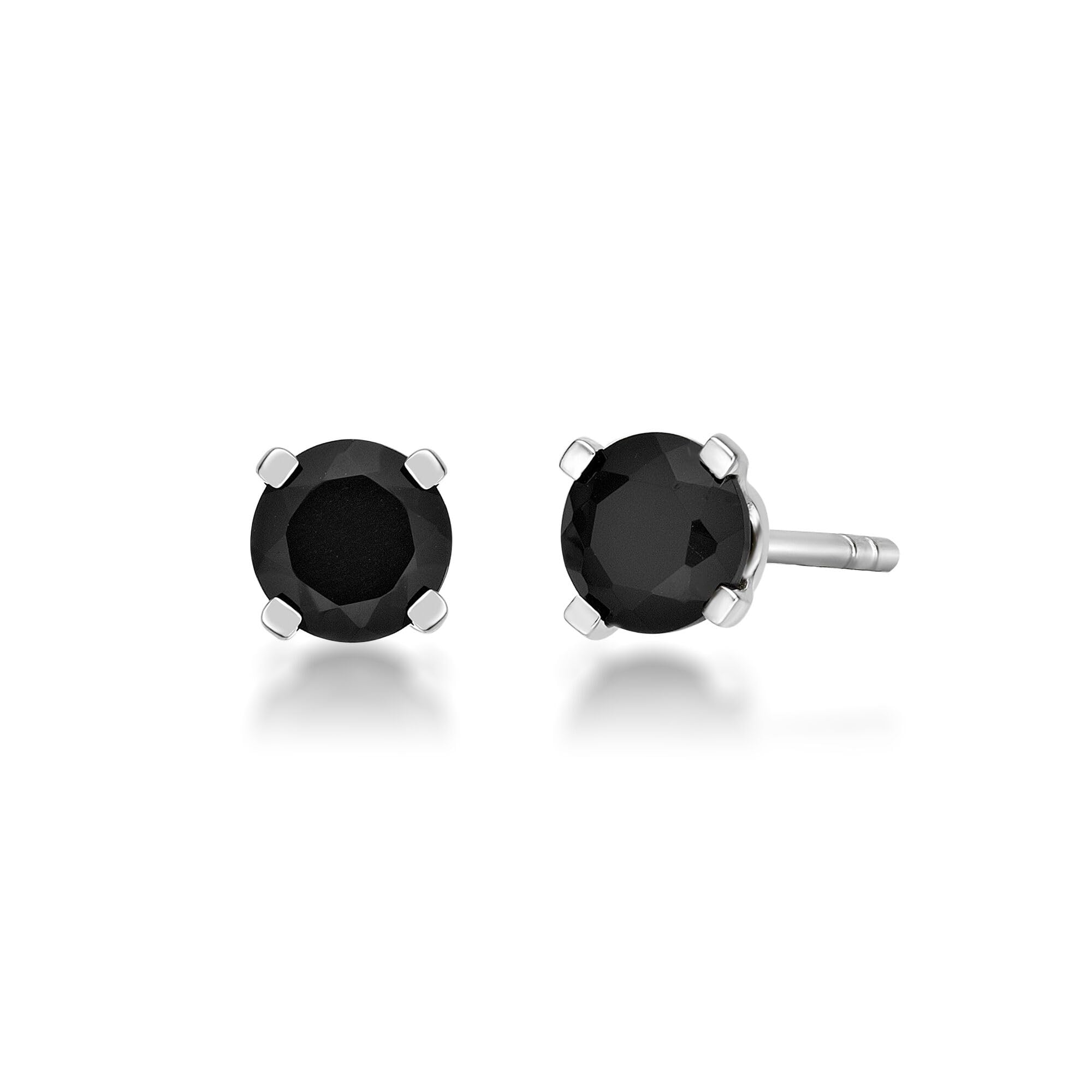 Natural Black Onyx Round Stud Earrings for Women in 925 Sterling Silver 4 mm to 6 mm Gemstone Push Back Studs by Lavari Jewelers