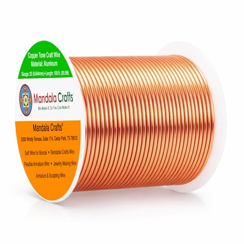 Image of Mandala Crafts 22 Gauge Copper Tone Anodized Aluminum Craft Wire, 100 FT | Colored, Flexible, Bendable, for Bonsai, Armature, Sculpting, Wire Wrapping, Jewelry Making, Weather & Tarnish Resistant