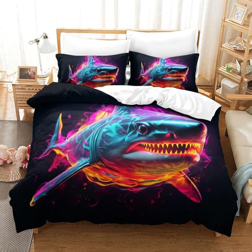 Housse de couette requin 3D king size en microfibre douce facile à border