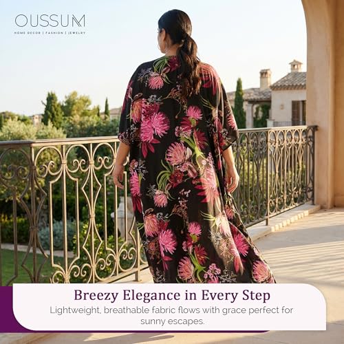 Image of Oussum Women Polyester Casual Long Plus Size Beach Caftan Cover Up Maxi Dress 1X-3X Summer Kaftan Dresses for Women