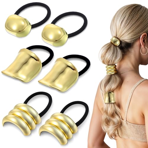 Larrel 6 piezas de accesorios para el pelo dorado, gomas de pelo doradas para coletas, accesorios para el pelo, pinzas elásticas doradas para el pelo para mujeres y niñas para el día a día, trabajo