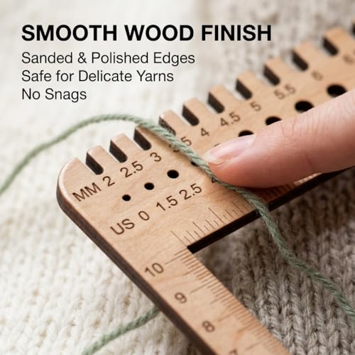 Nadelmaß für Stricknadeln Maschenprobe Zählrahmen aus Holz Präzises Strickzubehör zur Bestimmung der Garnstärke & Nadelstärke Ruler Holz Messgerät Handliches Werkzeug für Ihre Strickprojekte(15x15cm)