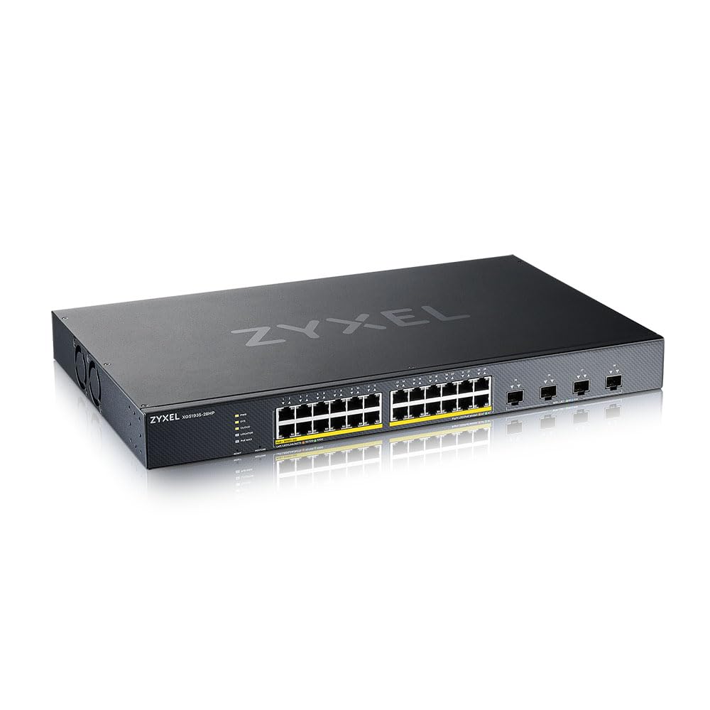 Zyxel Nebula Switch PoE + Smart Managed Ethernet 24 porte Gigabit con 375 Watt Budget e 4 slot SFP + 10G, modalità Cloud ibrida [XGS1935-28HP]