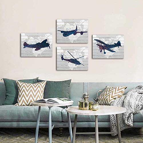 Lovehouse Airplane Canvas Wall Art Boy Girl Room Aviation Posters Abstract Jet Plane Painting For Nursury Room Plane Decorations For Bedroom 12X16Inchx4Pcs #TOP1
