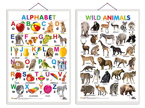 Image of GO WOO Combo of 2 Alphabet and Wild Animals Educational Posters for Preschool Kids Classroom Study | Learning- Charts for Kids Learning (20 inchX30 inch Inches)