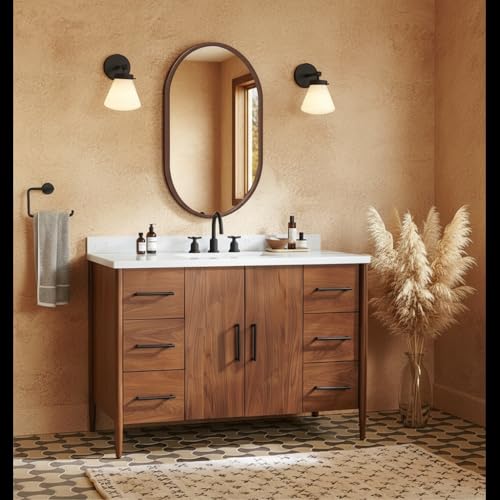 Image of Oval Wall Mirror with Durable Wooden Frame - 24 inchx16 inch (Brown) | Modern Decorative Wall Hanging Mirror for Bathroom, Basin, Living Room, Hostel Room & Dressing Table