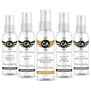 CA Perfume Best Winter Men Set Impression of(Blue +Millionaire for men + Spice Bloom + Tobacco Vanilla + Noir extreme) Fragrance Sample Travel Size Parfum Sprayer (2 Fl Oz/60 ml) x 5