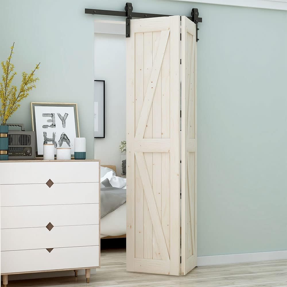 Bi-Folding Sliding Barn Door Hardware,Smoothly and Quietly-Heavy Duty -Simple and Easy to Install for 5 Doors Hardware Kit,Basic''J''[No Door ], [3.5FT for 2 Doors]