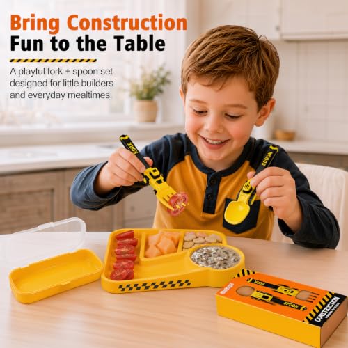 Image of Deinyi Construction Toddler Utensils, Reusable Toddler Fork and Spoon