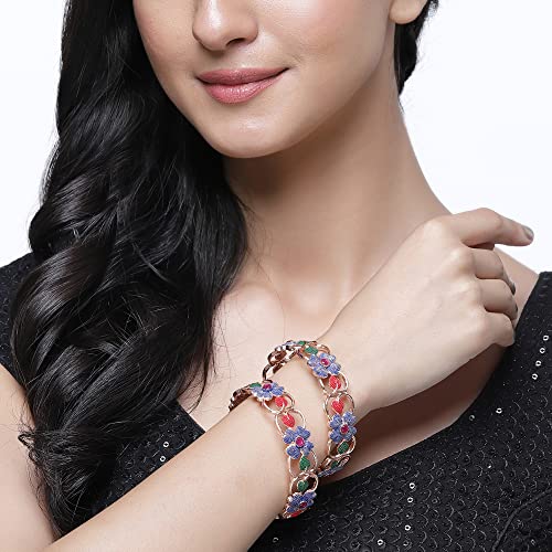 Image of ZENEME Leaf Shaped American Diamond Gold Plated Bangles Jewellery For Women & Girls