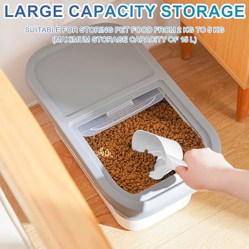 Dulynva Hundefutter Aufbewahrung, Faltbarer Futtertonne Hund 5kg, Dog Food Container mit Löffel Messbecher Tierfutterbehälter für Hundefutter und Katzenfutter (Grau)