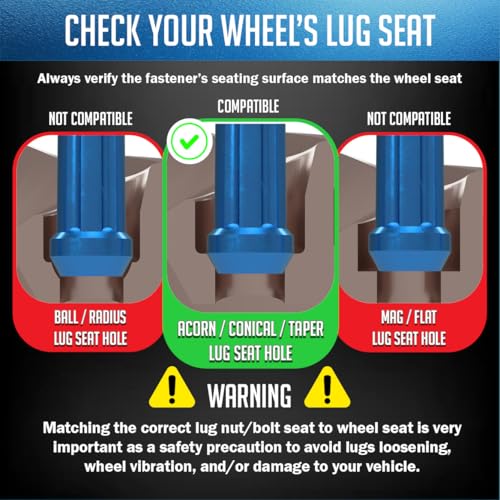 Image of Wheel Accessories Parts 32 Pcs + 1 Key M14x1.50 14x1.50 Thread Spike Spline 4.40 inch Long Lug Nuts Blue Truck Spline Hex Fits Ford F250 /350 Super Duty Silverado Sierra 2500 3500 Ram 2500 3500