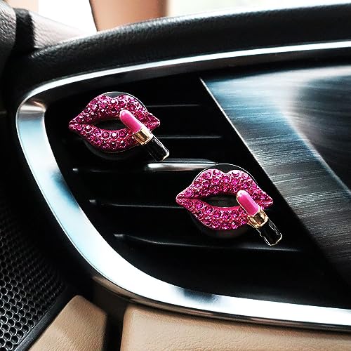 Image of ORIESSE 4pcs Red Purple Lips Car Vent Clips Air Freshener Dazzling Lipstick Girly Car Decor Accessories for Women Bling Car Interior Decorations Refillable Diffuser