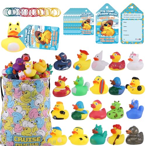 Cruise Rubber Ducks Kits 30 Duck with 30 Tags 40 Rubber Bands & Storage Bag
