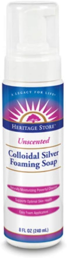 Heritage Store Colloidal Silver Foaming Liquid Soap | Gentle, Emollient Hand & Body Formula | 8 oz