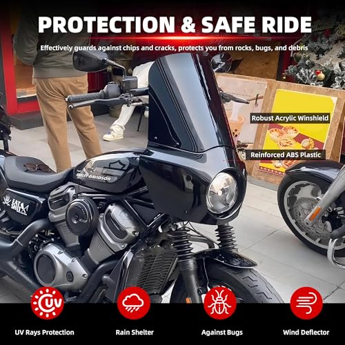 Image of FATECIM Motorcycle 5.75 inch Headlight Fairing with 15 inch Dark Smoke Windshield Windscreen & 35-41mm Mounting Hardware For Harley 86-15 Sportster 1200 Iron 883 XL883N Sportster 1100