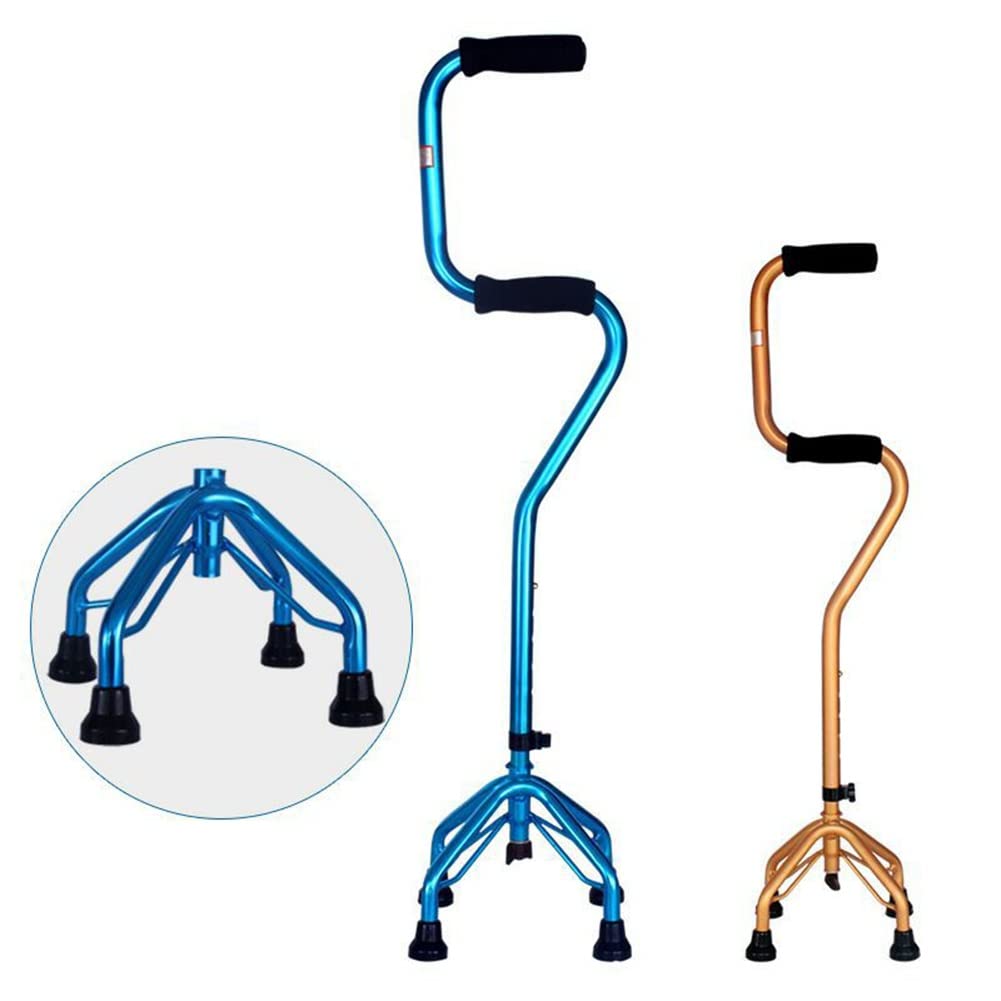Bastón cuádruple para Caminar, Sentarse para Ponerse de pie, bastón Antideslizante con 4 Patas, bastón telescópico para Hombres y Mujeres Mayores (Color : Blue)