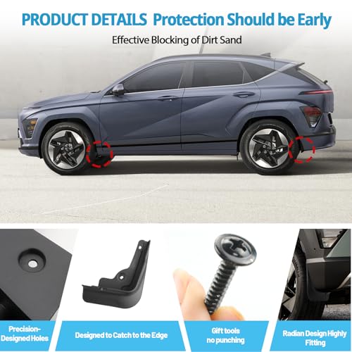 Image of 2024-2026 Kona Mud Flaps Splash Guards for 2026 Hyundai Kona Accessories No Drilling /Tape Mudflaps Wheel Liner Fenders Compatible with 2024 2025 2026 Hyundai Kona Kona SE /SEL /Limited(Not for N Line)