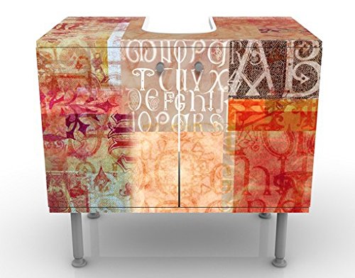 Waschbeckenunterschrank 2 Türen Muster höhenverstellbar mit Füßen - 60er Breite - originell Modern Unterschrank rot Bad Gäste WC Möbel mit Motiv 1523