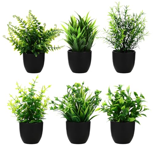 BUCOMTU 6Stück künstliche Pflanzen mit Töpfen, Künstliche Plastik Pflanze Deko, Kunstpflanzen, Plastikpflanzen für Büro, Schlafzimmer, Badezimmer, Küche und Wohnzimmer