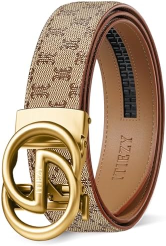 ITIEZY Ratchet Belts for Men - Leather Click Belt for Casual Dress 1 3/8", Mens Adjustable Belt Trim to Fit