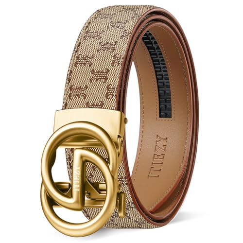 ITIEZY Ratchet Belts for Men - Leather Click Belt for Casual Dress 1 3/8 Mens Adjustable Belt Trim to Fit