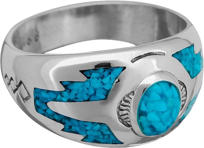 Miniatura 3 de 925 Sterling Silver Turquoise Sleeping Beauty Ring, Southwestern Design, Handmade Silver Band, Handcrafted Native Jewelry