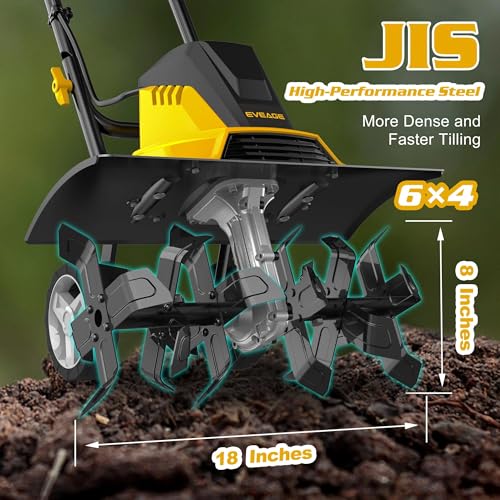 Image of EVEAGE 18-Inch 13.5AMP Rototiller for Garden Corded Electric Tiller Machine 4'' - 8'' Farm Tilling Depth, Foldable Handle 6x4 Tines with Adjustable Wheels