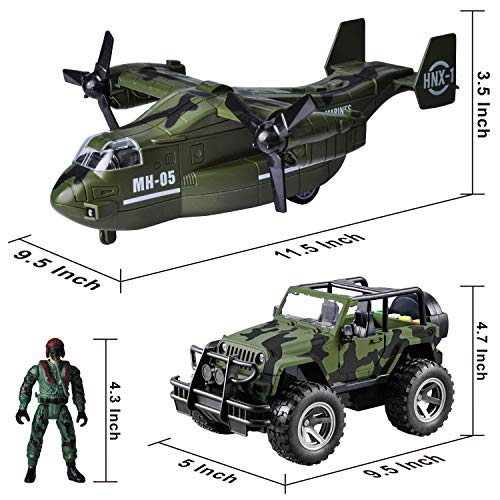 image for JOYIN Military Vehicle Toy Set of Friction Powered Transport Airplane 