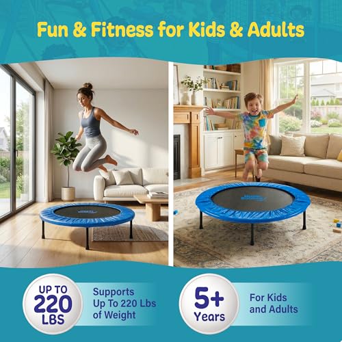 Image of Machrus Upper Bounce Mini Rebounder Trampoline for Adults and Kids, Exercise, Indoor Fitness, Foldable Round Jumping Exerciser, Supports up to 220 lbs