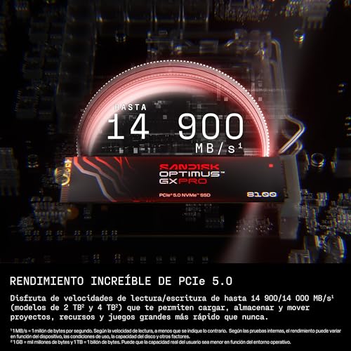 Miniatura 3 de SANDISK Optimus GX Pro 8100 PCIe Gen 5 NVMe SSD 1 TB (velocidades de Lectura/Escritura secuenciales de hasta 14 900/11 000 MB/s, TLC 3D CBA NAND)