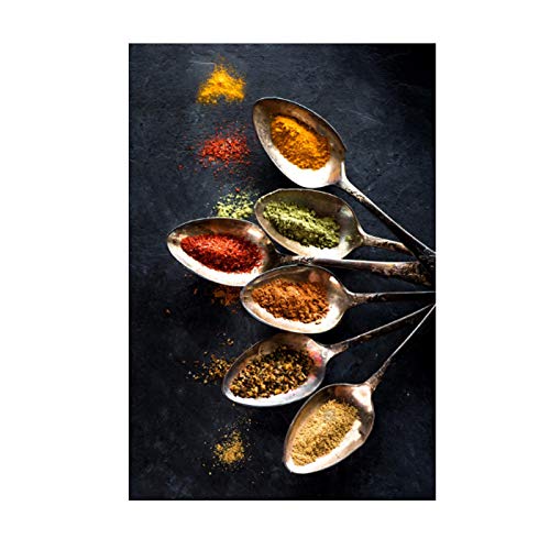 Peinture cuisine de grains et épices sur toile d'art : décoration murale raffinée de 70x100cm