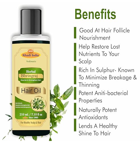 Image of Khadi Natural Bhringraj Herbal Hair Oil For Controlling Hair Fall, Nourishing Oil For Healthy Hair Growth, Paraben & Silicone-Free Suitable For All Hair Types, (Pack Of 1-210 ml., Maha Bhringraj Oil)